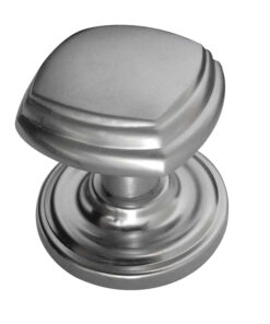 Tiered Square Mortice Door Knob On Round Rose, Satin Chrome (sold in pairs)