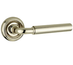 Parisian Elise Door Handles On Round Rose, Polished Nickel  (sold in pairs)