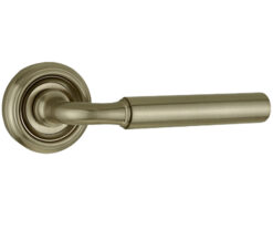 Parisian Elise Door Handles On Round Rose, Satin Nickel  (sold in pairs)