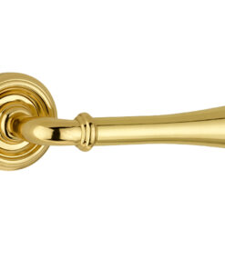 Parisian Camille Door Handles On Round Rose, Polished Brass  (sold in pairs)