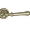 Parisian Camille Door Handles On Round Rose, Satin Nickel  (sold in pairs)