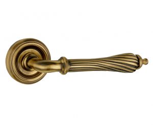 Parisian Giselle Door Handles On Round Rose, Antique Bronze (sold in pairs)