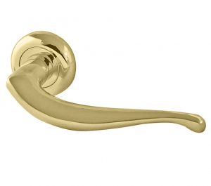 Paja Goccia Door Handles On Bevelled Round Rose, Polished Brass  (sold in pairs)
