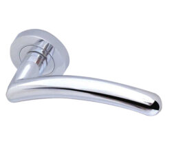 Mailand Door Handles On Round Rose, Polished Chrome (sold in pairs)