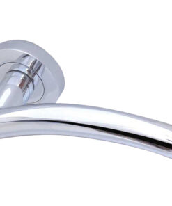 Mailand Door Handles On Round Rose, Polished Chrome (sold in pairs)