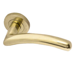 Mailand Door Handles On Round Rose, PVD Stainless Brass (sold in pairs)