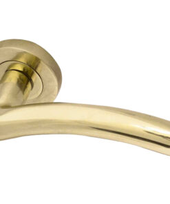 Mailand Door Handles On Round Rose, PVD Stainless Brass (sold in pairs)
