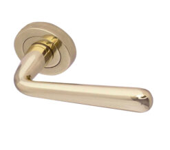 Paja Laguna Door Handles On Round Rose, Polished Brass  (sold in pairs)