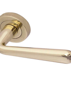 Paja Laguna Door Handles On Round Rose, Polished Brass  (sold in pairs)