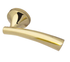 Paja Canto Door Handles On Round Rose, Polished Brass  (sold in pairs)