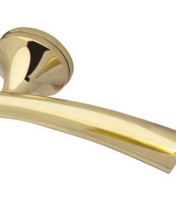 Paja Canto Door Handles On Round Rose, Polished Brass  (sold in pairs)