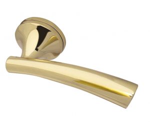 Paja Canto Door Handles On Round Rose, Polished Brass  (sold in pairs)