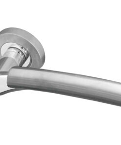 Arkus Door Handles On Round Rose, Dual Finish Polished Chrome & Satin Chrome