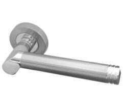 Octavia Door Handles On Round Rose, Dual Finish Polished Chrome & Satin Chrome  (sold in pairs)