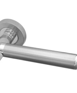 Octavia Door Handles On Round Rose, Dual Finish Polished Chrome & Satin Chrome  (sold in pairs)