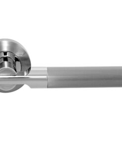 Lydia Door Handles On Round Rose, Dual Finish Polished Chrome And Satin Chrome