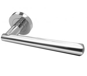 Rosetta Door Handles On Round Rose, Polished Chrome (sold in pairs)