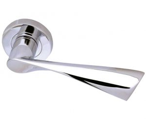Comet Door Handles On Round Rose, Polished Chrome (sold in pairs)