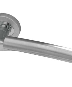 Capri Door Handles On Round Rose, Dual Finish Polished Chrome & Satin Chrome (sold in pairs)