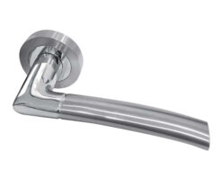 Lorenzo Door Handles On Round Rose, Dual Finish Polished Chrome & Satin Chrome (sold in pairs)