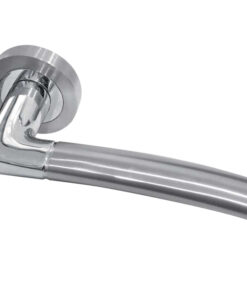 Lorenzo Door Handles On Round Rose, Dual Finish Polished Chrome & Satin Chrome (sold in pairs)