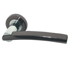 Modena Door Handles On Round Rose - Dual Finish Polished Chrome & Black Nickel (sold in pairs) 