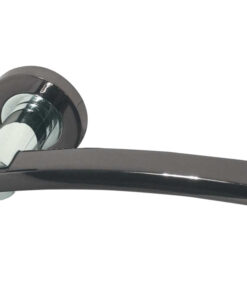 Modena Door Handles On Round Rose - Dual Finish Polished Chrome & Black Nickel (sold in pairs) 
