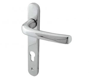 PVCu Lever Door Handles (220mm Backplate - 92mm C/C Euro Lock), Polished Chrome