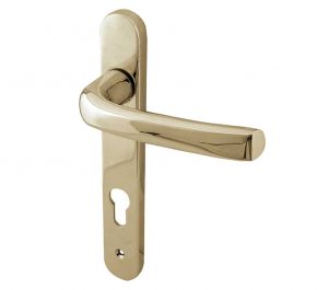 PVCu Lever Door Handles (220mm Backplate - 92mm C/C Euro Lock), PVD Stainless Brass