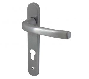 PVCu Lever Door Handles (220mm Backplate - 92mm C/C Euro Lock), Satin Chrome
