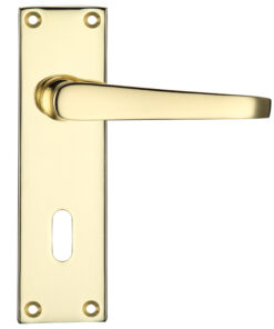 Project Range Victorian Flat Door Handles On Backplate, Electro Brass (sold in pairs)