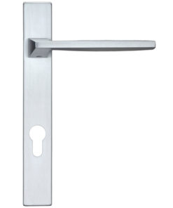 Pavo Euro Lock Multi Point Door Handles On Narrow 220mm Backplate, Satin Chrome (sold in pairs)