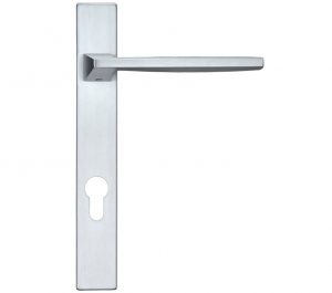 Pavo Euro Lock Multi Point Door Handles On Narrow 220mm Backplate, Satin Chrome (sold in pairs)
