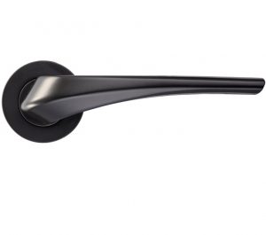 Aries Lever On Round Rose, Powder Coated Black (sold in pairs)