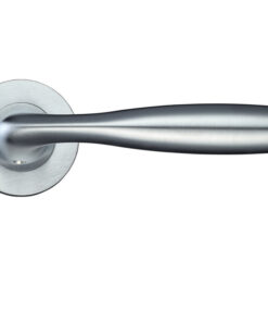 Corvus Lever On Round Rose, Satin Chrome (sold in pairs)