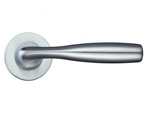 Corvus Lever On Round Rose, Satin Chrome (sold in pairs)