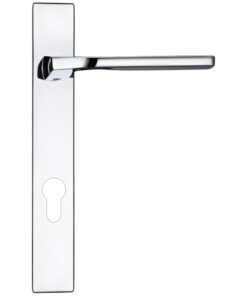 Vela Euro Lock Multi Point Door Handles On Narrow 220mm Backplate, Polished Chrome  (sold in pairs)