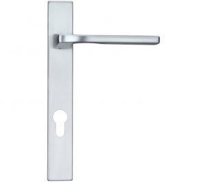 Vela Euro Lock Multi Point Door Handles On Narrow 220mm Backplate, Satin Chrome (sold in pairs)