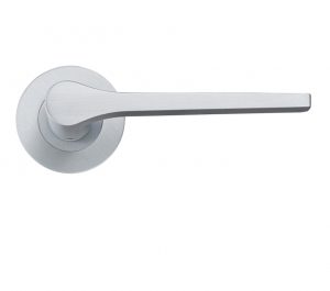 Draco Lever On Round Rose, Satin Chrome (sold in pairs)