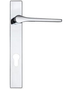 Draco Euro Lock Multi Point Door Handles On Narrow 220mm Backplate, Polished Chrome  (sold in pairs)
