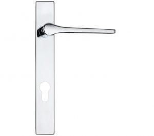 Draco Euro Lock Multi Point Door Handles On Narrow 220mm Backplate, Polished Chrome (sold in pairs)