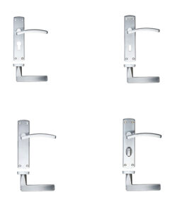 Toledo Contract Door Handles On Backplate, Satin Chrome (sold in pairs)
