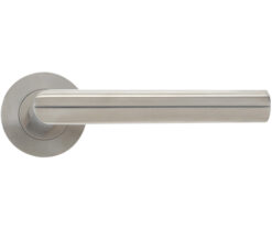 Mitred Lever On Round Rose, Satin Stainless Steel  (sold in pairs)