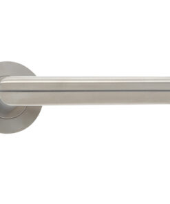 Mitred Lever On Round Rose, Satin Stainless Steel  (sold in pairs)