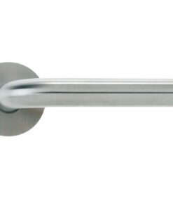 Radius Lever On Round Rose, Satin Stainless Steel  (sold in pairs)