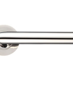 ZCS Architectural Mitred Lever On Round Rose, Polished Stainless Steel (sold in pairs)