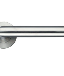 ZCS Architectural Mitred Lever On Round Rose - Satin Stainless Steel (sold in pairs)
