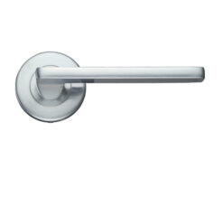 Leon Contract Lever On Round Rose, Satin Chrome (sold in pairs)
