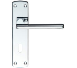 Leon Contract Door Handles On Backplate, Polished Chrome (sold in pairs)