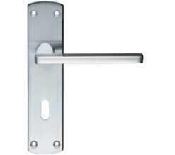Leon Contract Door Handles On Backplate, Satin Chrome (sold in pairs)